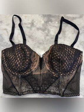 Victoria’s Secret Strapless Lace Bustier 36DD Black Demi Corset Sexy Lingerie